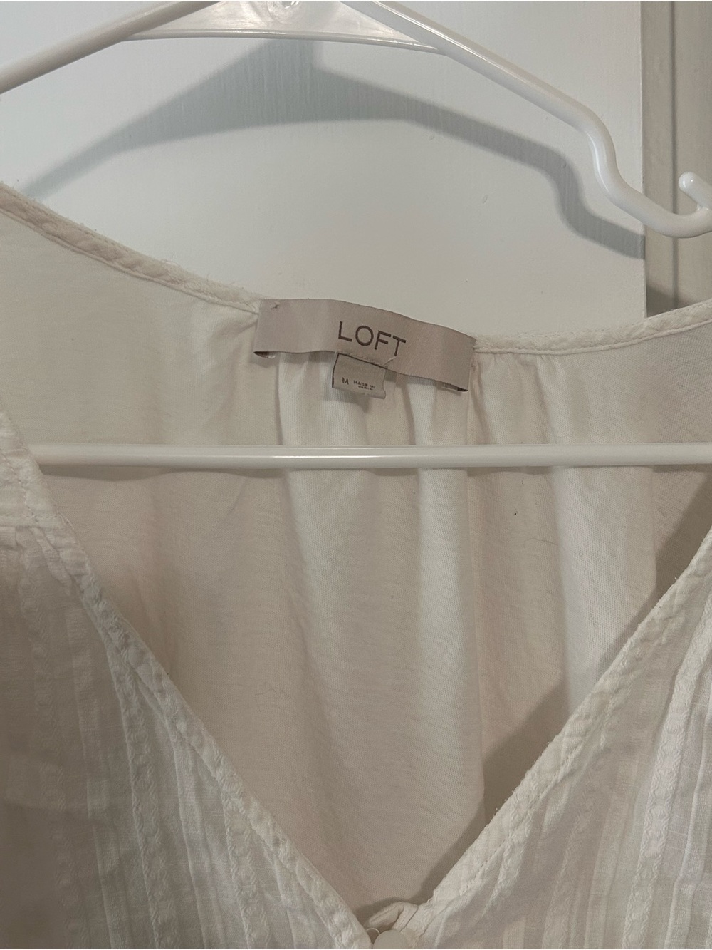 LOFT Cream Button-Front Puff Ruffle Sleeve Blouse - Picture 2 of 3